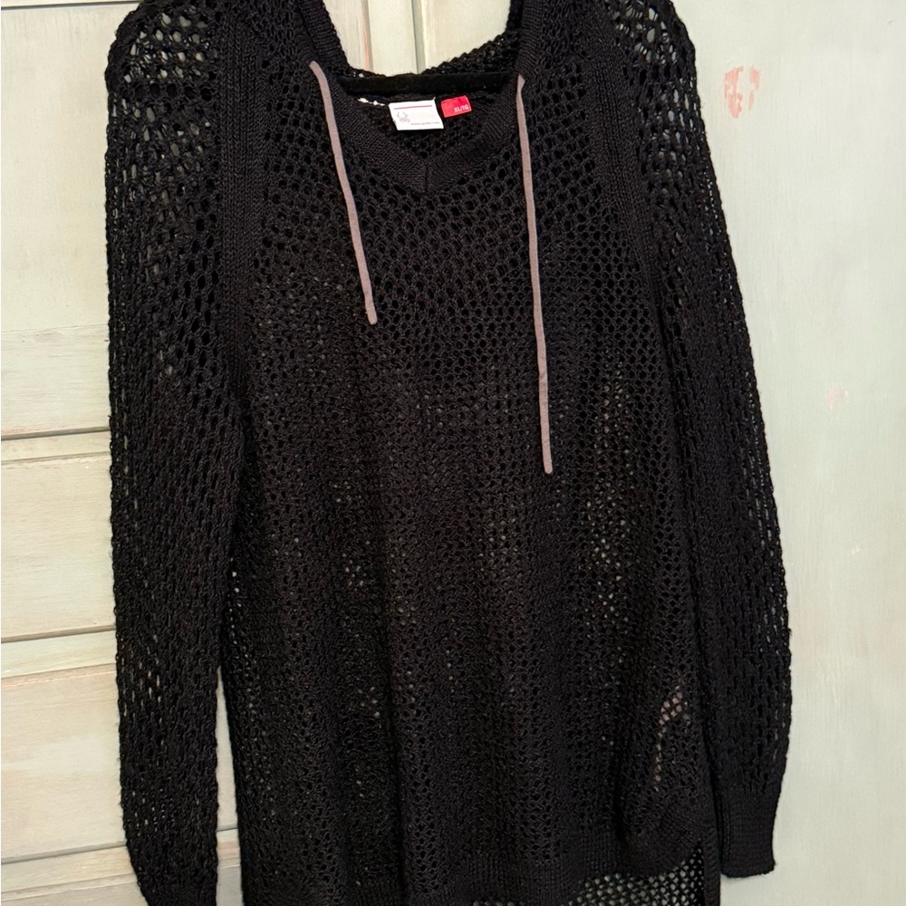 Spyder Black Open Knit Hooded Long Sleeve‎ Top Size XL